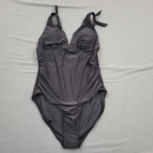 Old Navy Womens Deep V Tie One Piece Swimsuit Ebony Black XL 824927-02